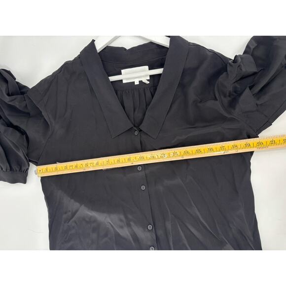 Ba&sh Button Up Shirt Womens Small Black Long Sleeves 100% Silk Collared V Neck - Picture 14 of 16